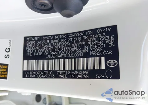 2020 Toyota Corolla Le z USA, uszkodzony, nr VIN JTDEPRAE7LJ060033